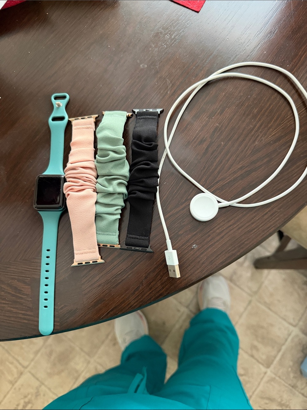 Apple Watch Series 3 size 38 mm withTurquoise and Scrunchie Bands